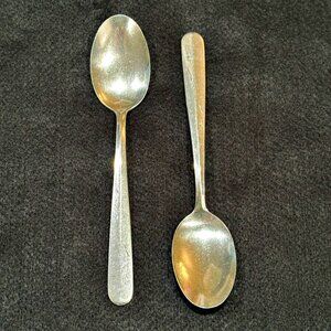 2 Imperial USA STAR TIME Stainless Oval Soup Spoons MCM Atomic Starburst 7.25"